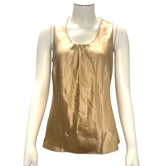 Transitions Silk S Gold Satin Shine Sleeveless Tank Top Scoop Neck Blouse Cami - Picture 2 of 11